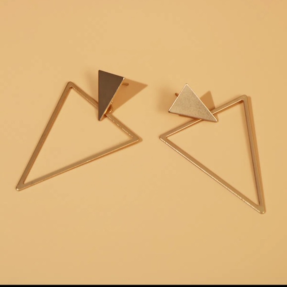 π Geometric Statement Triangle Gold Color Dangle Drop Earrings - Picture 4 of 8